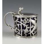 Elkington and Co., Birmingham 1901, an Edwardian silver mustard pot, cylindrical form, reticulated a