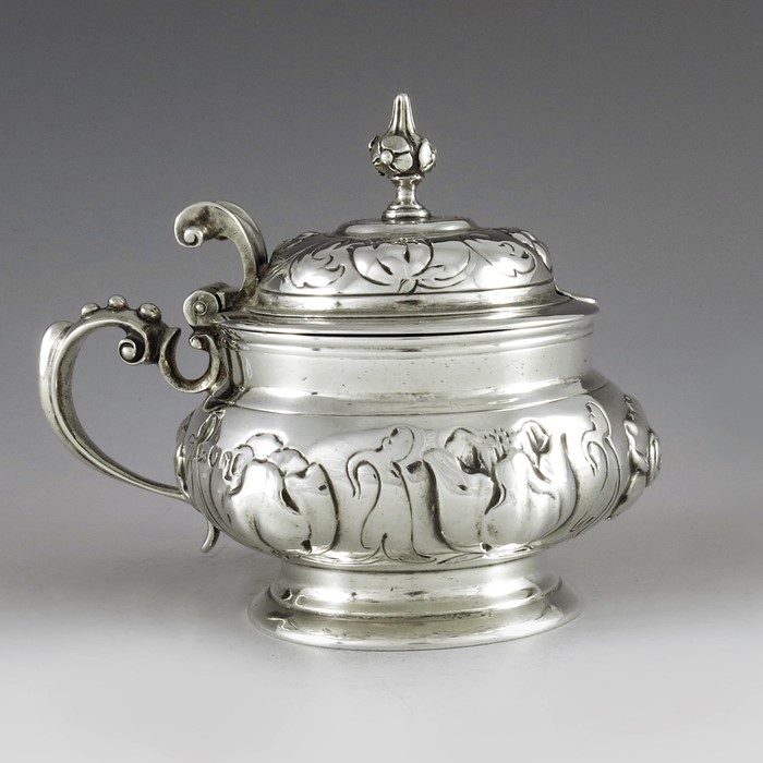 Charles Thomas Fox and George Fox, London 1859, a Victorian silver mustard pot, footed squat ovoid f