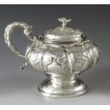 John Fry II, London 1833, a William IV silver mustard pot, inverted squat pear or footed ovoid form,