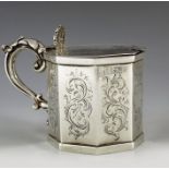 Samuel Hayne and Dudley Cater, London 1842, a Victorian silver mustard pot, octagonal section, decoa