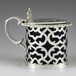 William Evans, London 1864, a Victorian silver mustard pot, cylindrical form, gadrooned border,the b