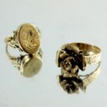 A 9 carat gold locket ring and a 9 carat gold floral ring
