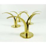 Ivar Alenius Bjork for Ystad, a set of four Swedish Modernist brass lily candlesticks