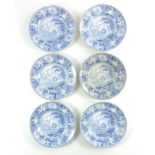 Six Staffordshire blue and white tea plates