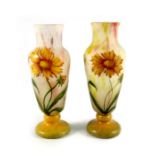 Daum, a pair of enamelled cameo pate de verre glass vases,