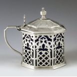 Charles Lias, London 1842, a Victorian silver mustard pot, of hexagonal form, the body with pierced