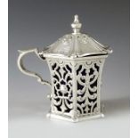 Henry Wilkinson and Co., Sheffield 1847, a Victorian silver mustard pot, Chinoiserie hexagonal secti