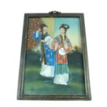 Pair of Chinese reverse glass paintings, court figures and portrait,
