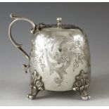 Henry Holland, London 1843, a Victorian silver mustard pot, domed loaf form, etched and engraved wit