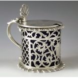 George Fox, London 1897, a Victorian silver mustard pot, cylindrical form, reticulated with panels o