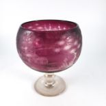 William Herbert, a large engraved amethyst Bristol glass pedestal bowl