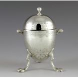 Henry John Lias and Son, London 1866, a Victorian silver mustard pot, twin handled bright cut egg fo