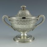 John Mortimer and John Samuel Hunt, London 1839, a Victorian silver mustard pot, twin handled pedest