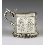 Edward Edwards II, London 1842, a Victorian silver mustard pot, octagonl section, engraved with flor