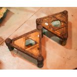 Two Caucasus region triangular pot stands and assorted wooden carvings