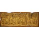 A tapestry depicting a 17th century scene, wood fr