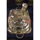 A group of silver plated ware including a large tr