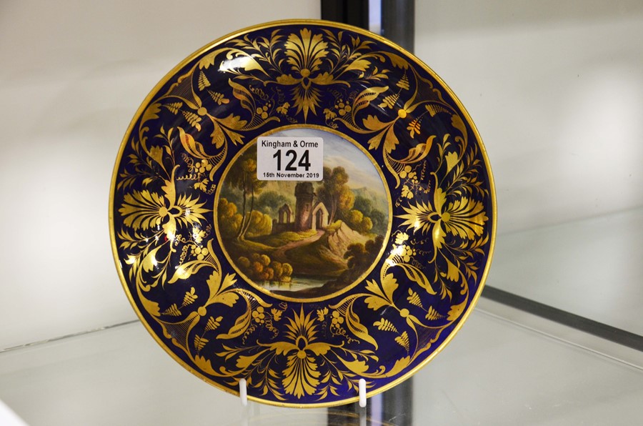 A large Derby saucer dish, circa 1825, titled 'Vie