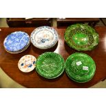 A group of green glazed pottery including Wedgwood