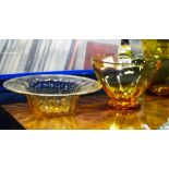 A Whitefriar's amber glass bowl and a Stuart glass