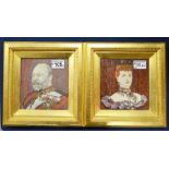 Two framed embroideries depicting Edward VII and Q