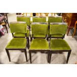 A set of six chairs with green upholstered back and seats, 81cm high