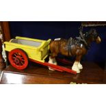 A Staffordshire Shire horse and painted wooden cart