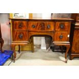Edwardian dressing table with parequetry banding, raised on casters, height 81cm, width 107cm