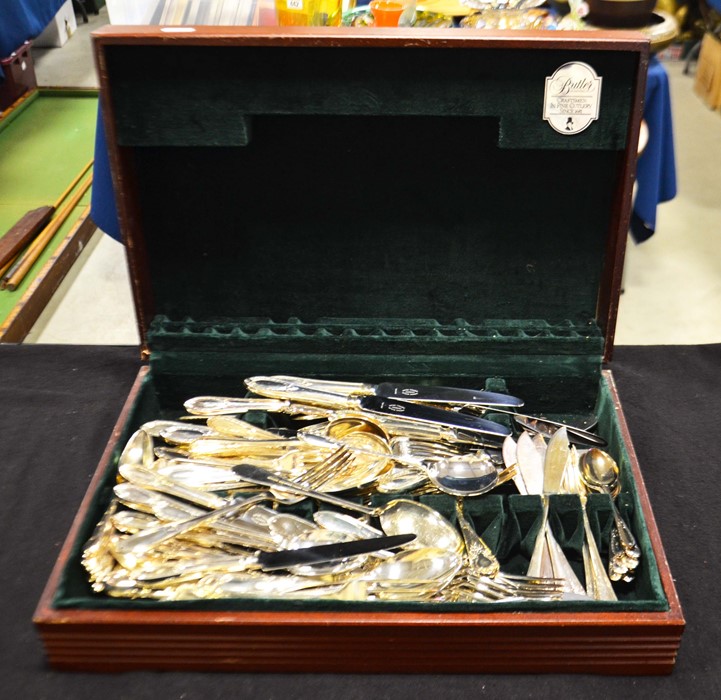 A part canteen of George Butler cutlery, cased A/F