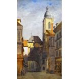 John Crowther (fl.1876-1900), Gors Horloge at Rouen, watercolour, signed, 28cm x 16cm, framed