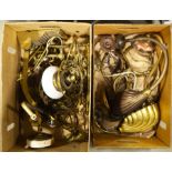 A quantity of brass and metal Arts and Crafts ligh