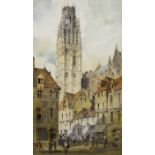 George Nattress (fl.1866-1888), Rouen Cathedral, Toure de Beurre, watercolour, monogram, 28.5cm x 17