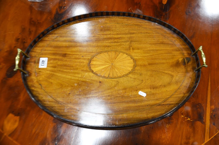 A mahogany gallery tray