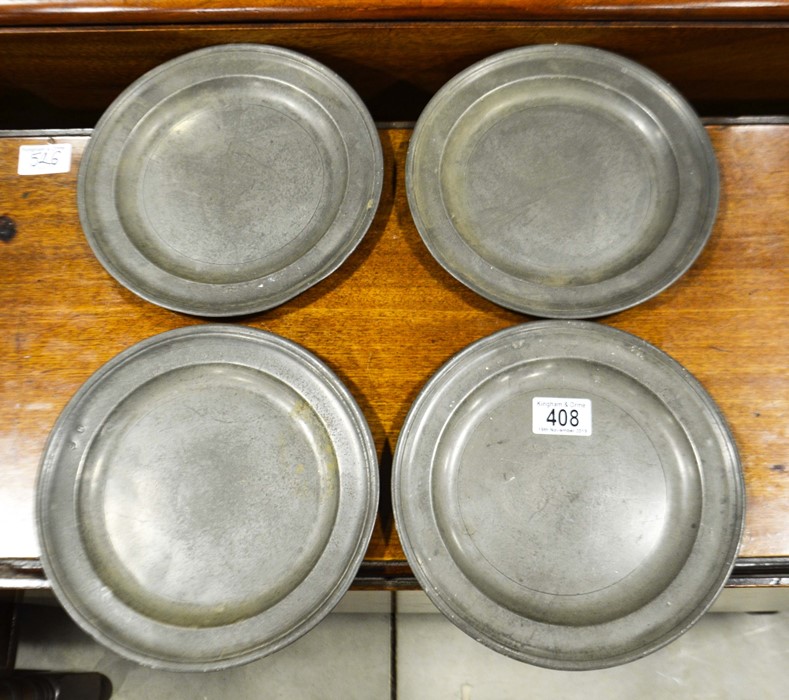 Four pewter plates, London, marks verso (4)