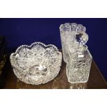 Collection of cut glass including decanter, bowl a