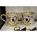 A pair of large Wedgwood mugs to commemorate HM Qu