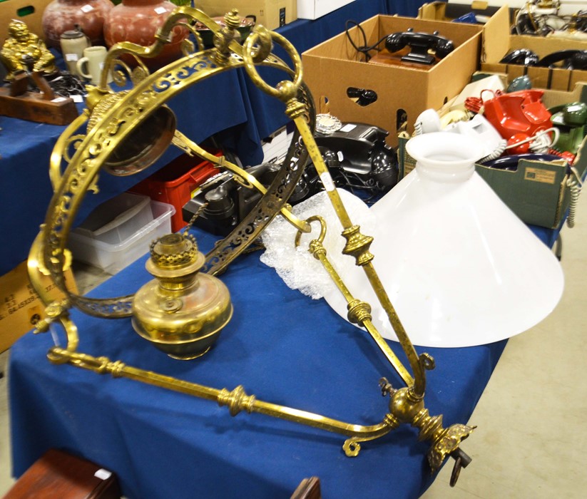 A Decorative brass framed pendant light, with oil