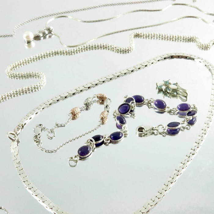 Costume jewellery including silver and marcasite bracelet, amethyst bracelet, earrings, pendants etc - Image 2 of 2