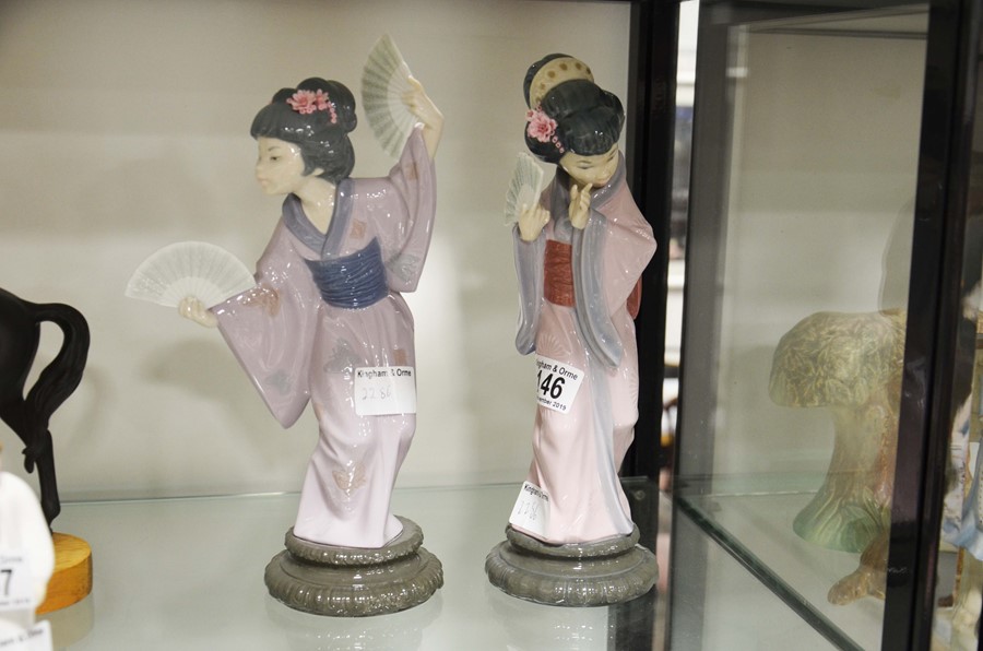 Two Lladro figures, Japanese fan girls, 30cm high