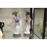 Two Lladro figures, Japanese fan girls, 30cm high