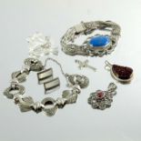 Costume jewellery including silver and marcasite bracelet, amethyst bracelet, earrings, pendants etc