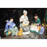 Three Royal Doulton figures, Embroidering HN2855,