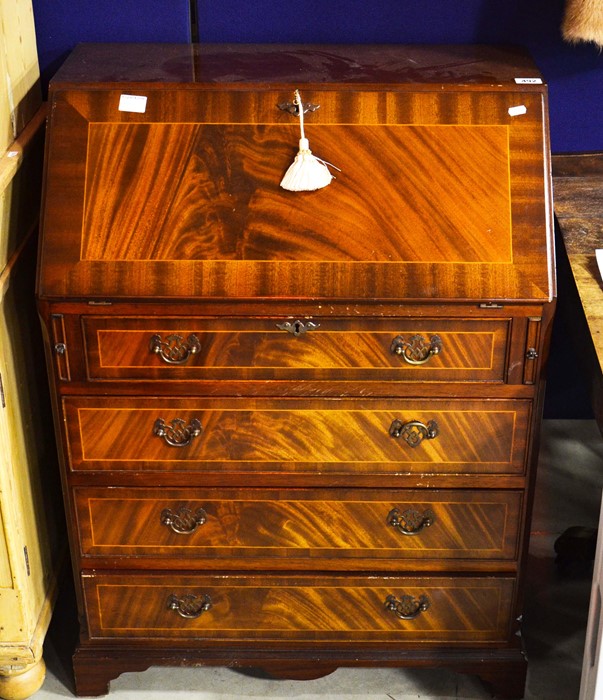 Reproduction fall front bureau, fitted four drawers.