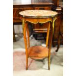 A Louis XV style French walnut and marble topped occasional table