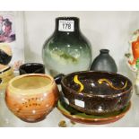 A group of studio pottery including a Weller Pottery Eocean vase (7)