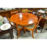 Reproduction breakfast table and four chairs. 123cm diameter