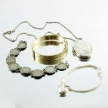 Costume jewellery including silver and rolled gold, coin bracelet, locket pendant, bangle etc.