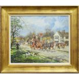 A painting of a horse and carriage, oil on canvas
