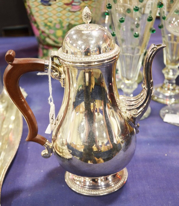 A silver plated Barker Ellis coffee pot with resin