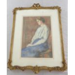 Late 19th/early 20th century British School, portrait of a seated lady, watercolour, H.32cm W.23cm